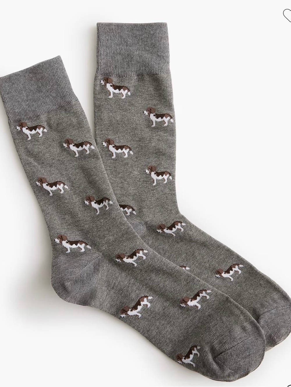 J. Crew Gray Crew Socks with Brown & White Dog Motif Beagle